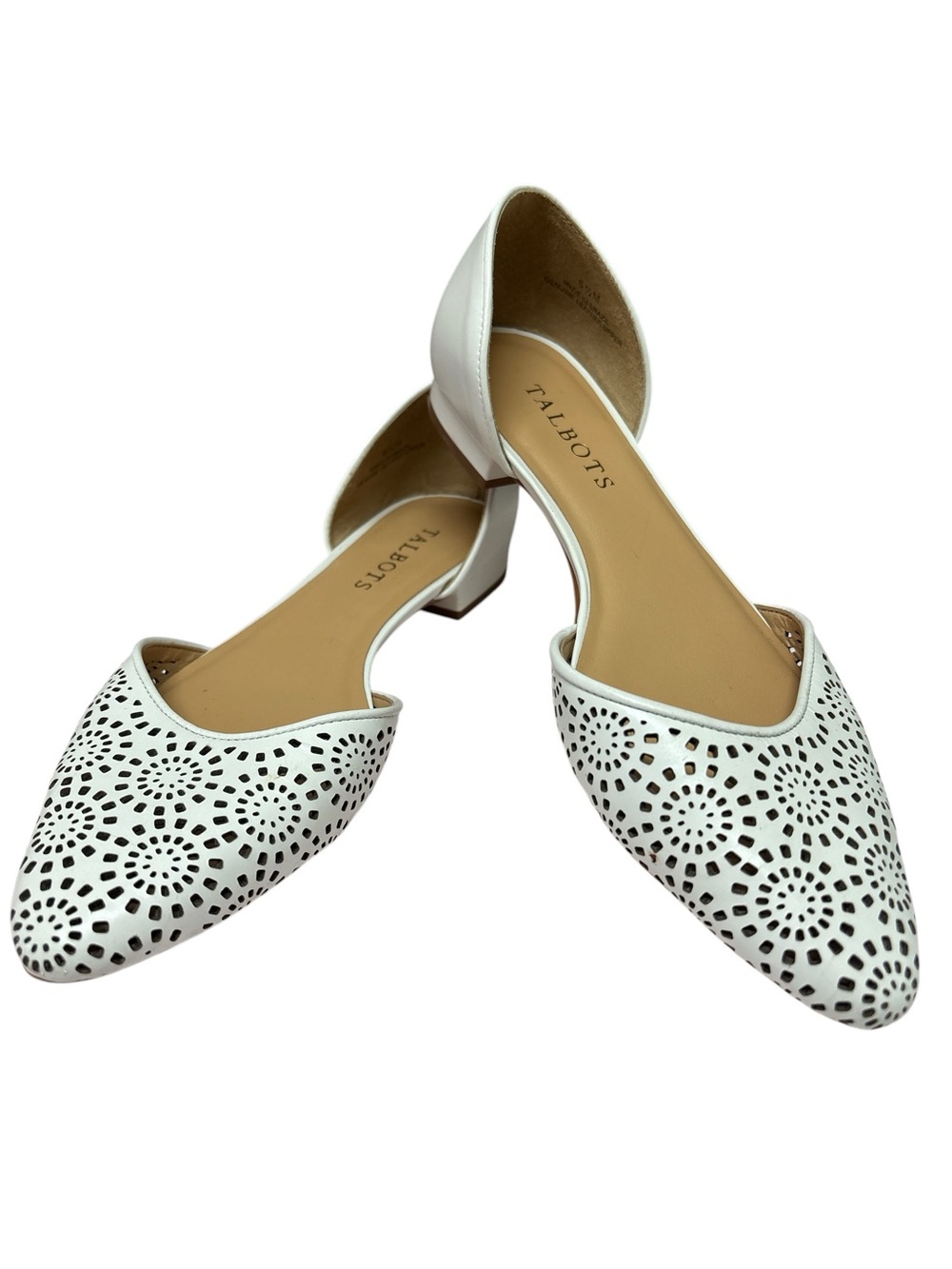 Talbots White Laser-Cut Pointed D'Orsay Flats